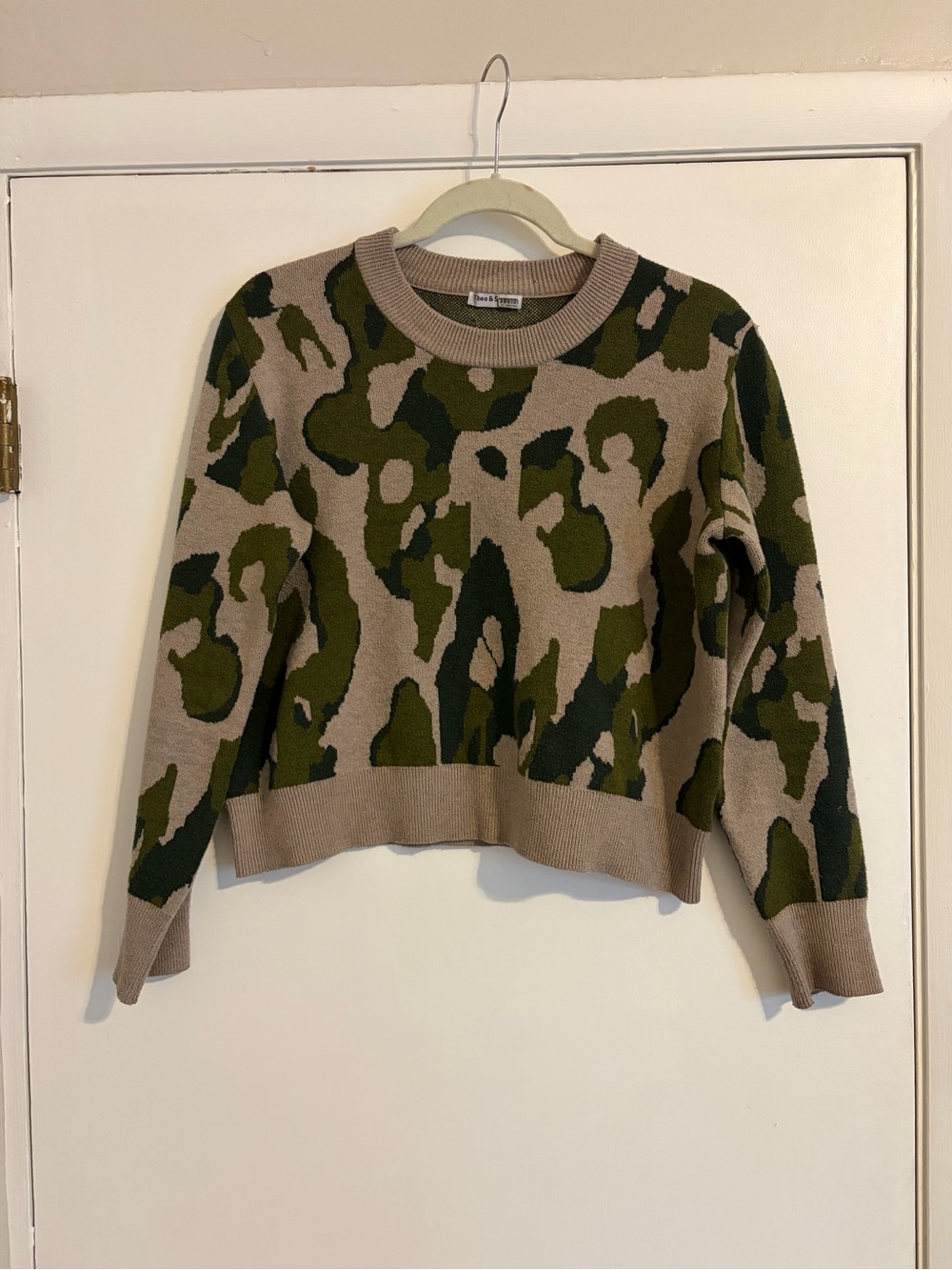 Beige and Olive Camo Crewneck Sweater
